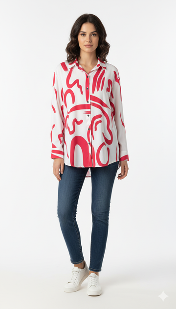 Fs44 1014 Red Abstract Print Button-Down Shirt