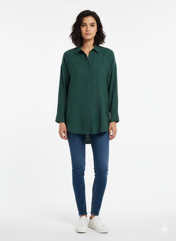 Fs44 1020 Forest Green Relaxed Fit Button-Up Tunic Shirt