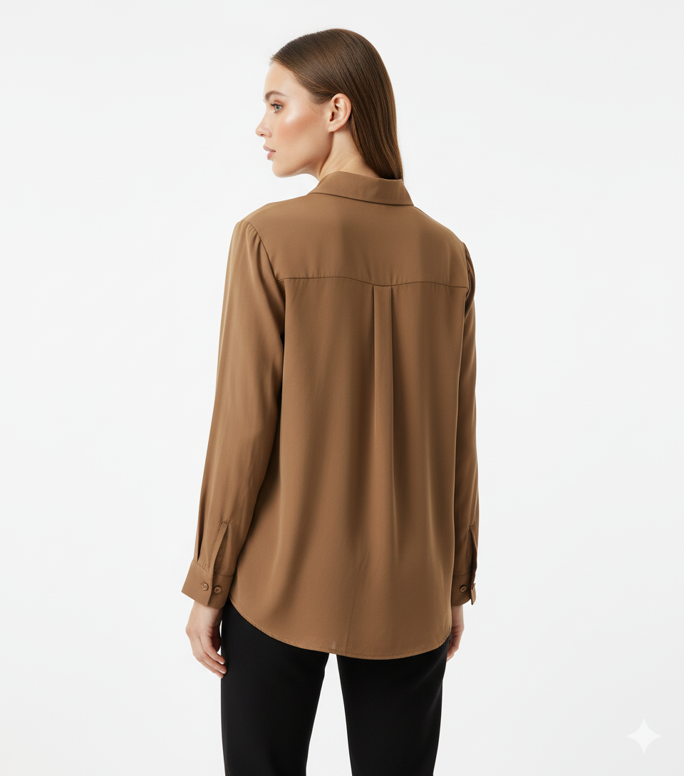fS44 1030 Women's Mocha Brown Shirt with Striped Geometric Yoke