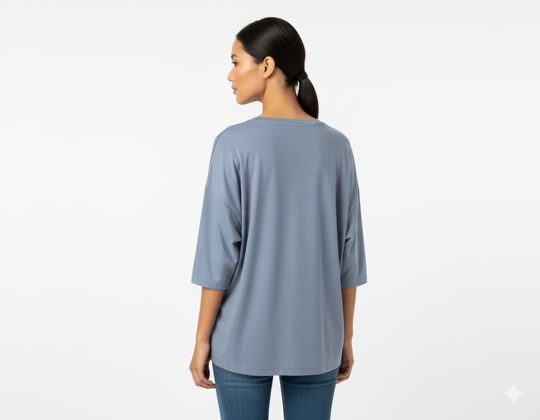 Fs44 1052 Women's Retro Smiley Face Graphic Tee | Contrast Stitch Details | 3/4 Sleeve Top