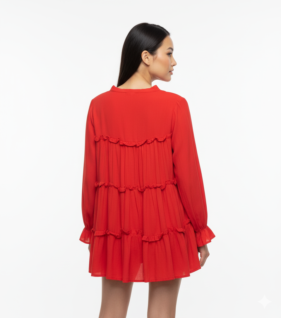 Fs44 1043 Women's Flowing Georgette Ruffle Front Long Sleeve Top