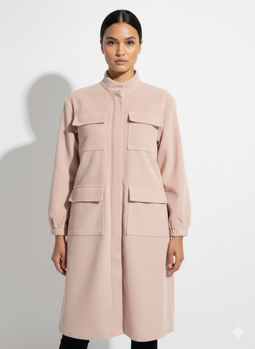 Fs44 1045 Long Corduroy Utility Jacket with Patch Pockets - Blush Pink