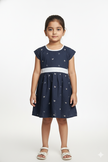 Fs44 1069 Soft Cotton Navy Blue Kids Dress