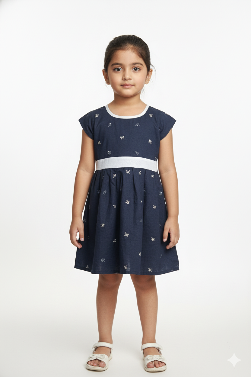Fs44 1069 Soft Cotton Navy Blue Kids Dress