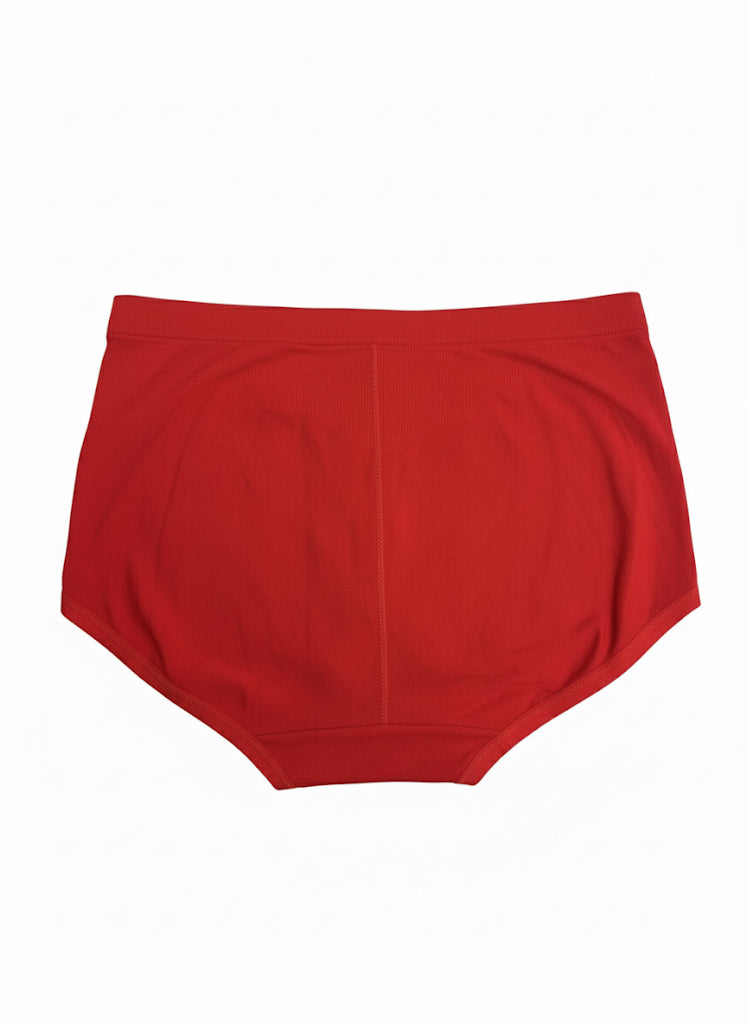 Red high-waisted underwear on a white background