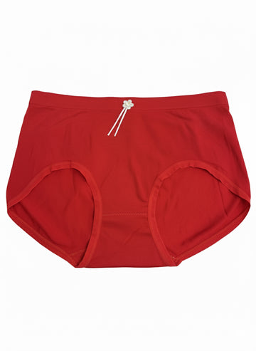 Red women's underwear with a white drawstring on a white background