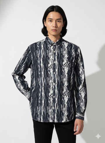 FS44 1097  Men's Abstract Vertical Print Long-Sleeve Button-Down Shirt
