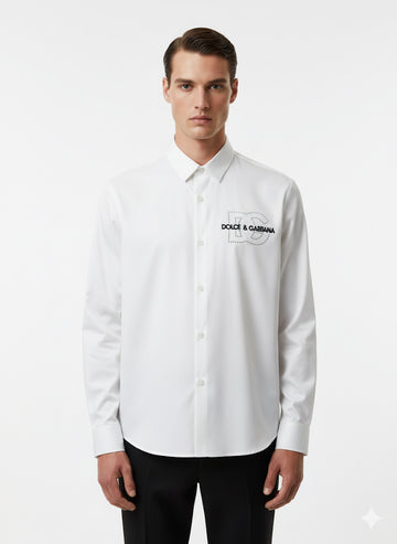 FS44 2001  Dolce & Gabbana Logo Print White Cotton Poplin Shirt