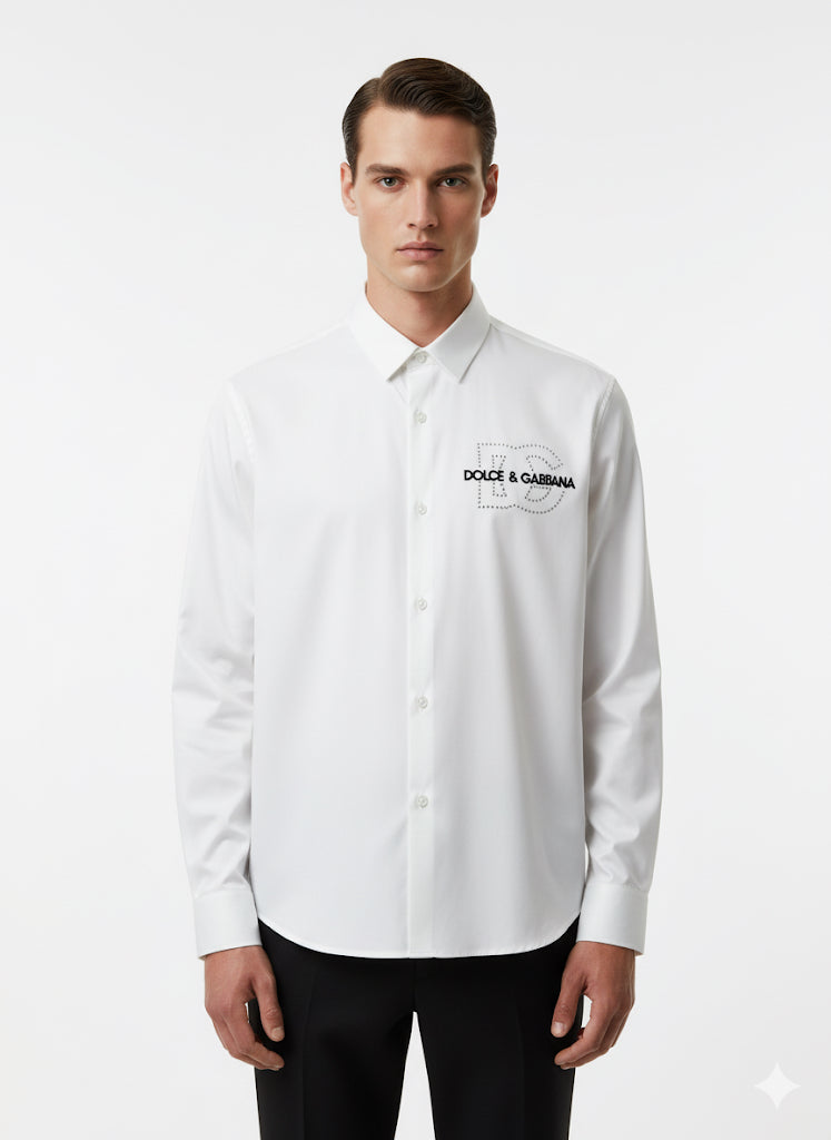 FS44 2001  Dolce & Gabbana Logo Print White Cotton Poplin Shirt