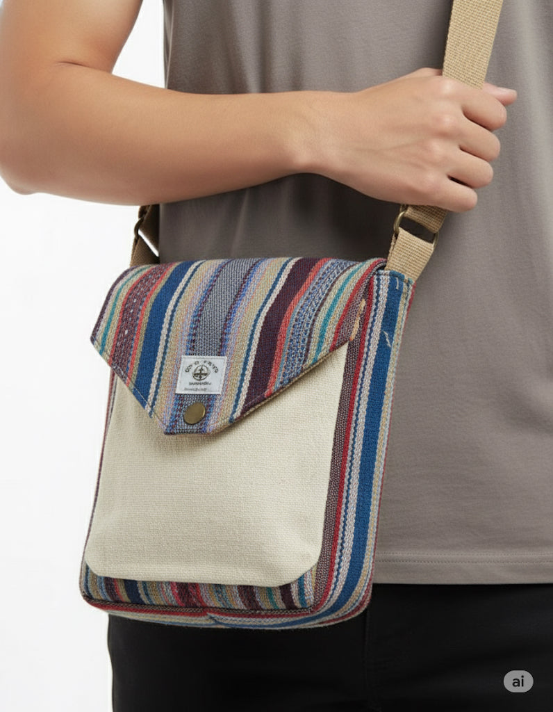 FS44 2018  Men's Bohemian Hemp Crossbody Bag with Adjustable Strap