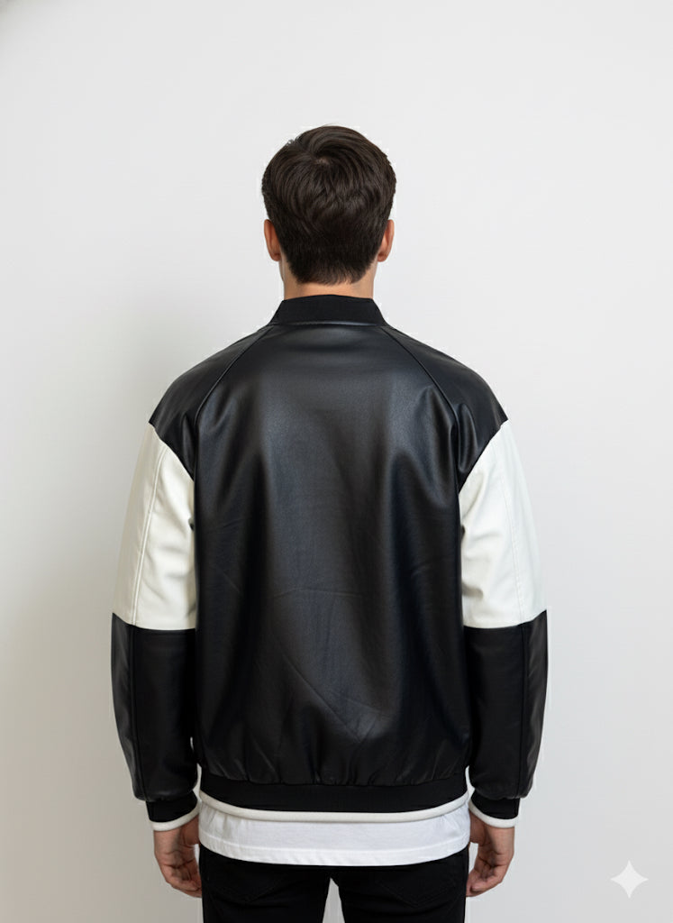 Fs44 2025  Oversized Vintage PU Leather Jacket with '62' Print - Biker/Streetwear