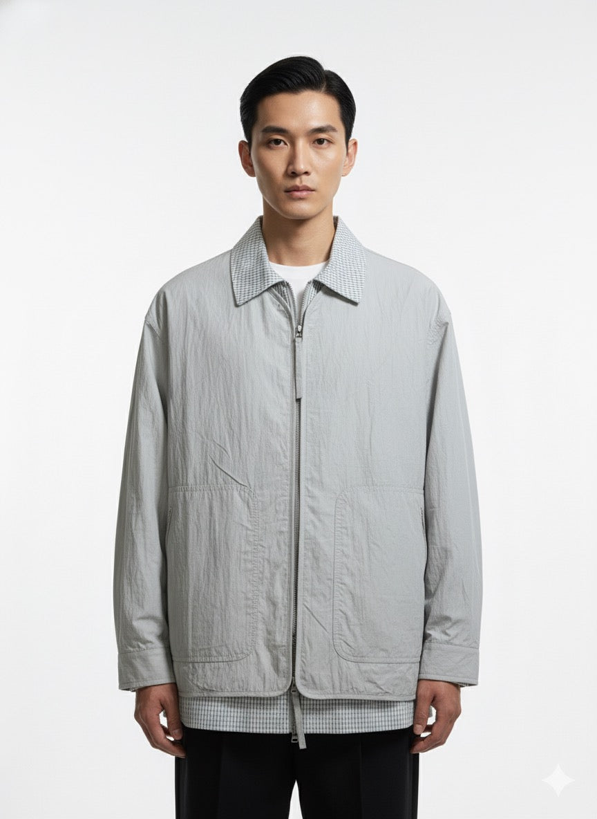 FS44 2026  Reversible Bomber Jacket with Patterned Collar - Black/Light Grey
