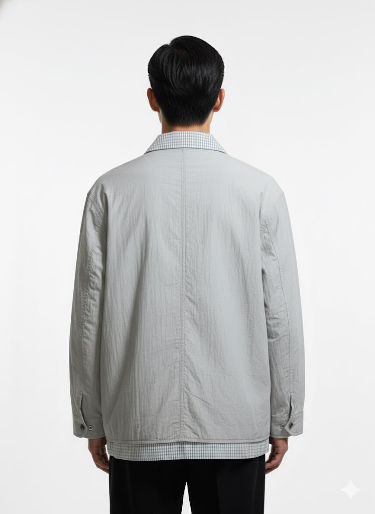 FS44 2026  Reversible Bomber Jacket with Patterned Collar - Black/Light Grey