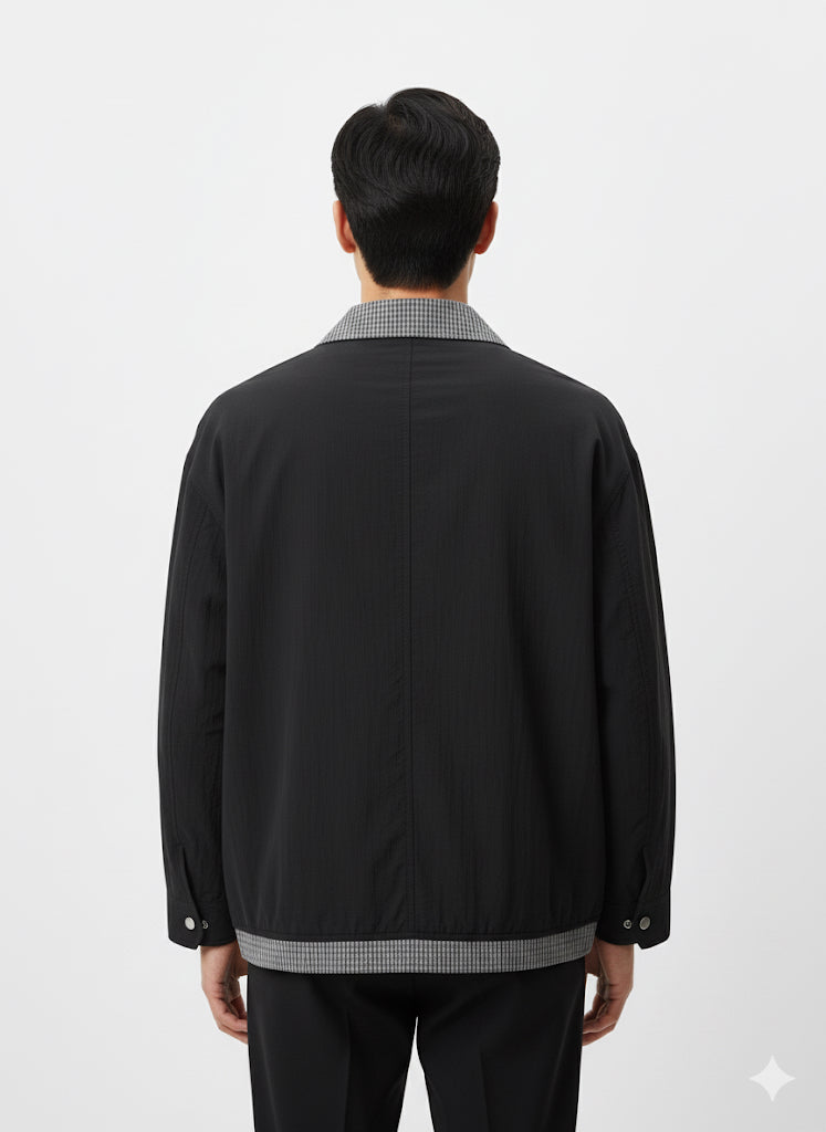 FS44 2026  Reversible Bomber Jacket with Patterned Collar - Black/Light Grey