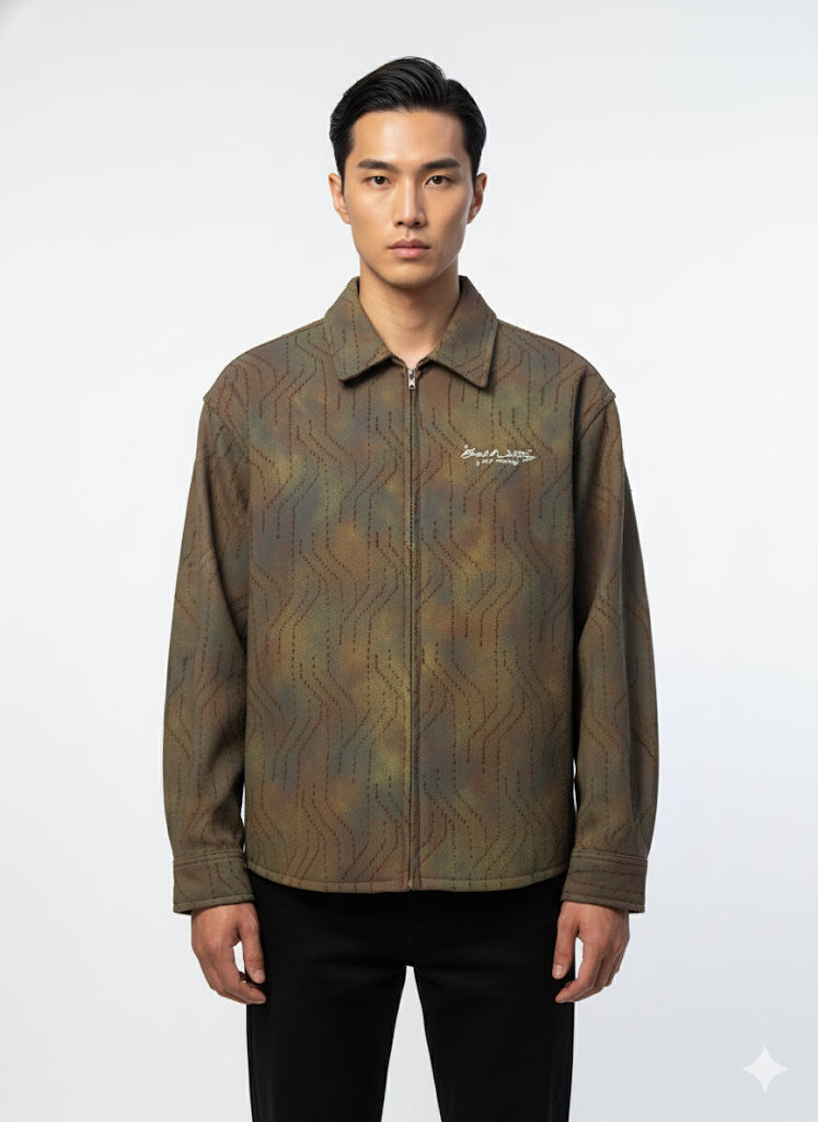 FS44 2027  Men's Camo-Patterned Zip-Up Overshirt Jacket