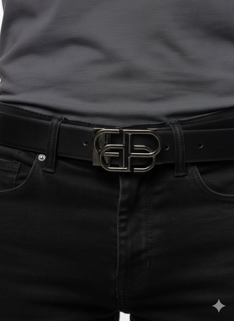 FS44 2039  Men's Reversible Black Leather Belt with Double-G Buckle
