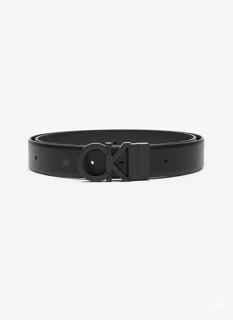 Fs44 2041  Black Reversible Faux Leather Belt with Monogram CK Buckle