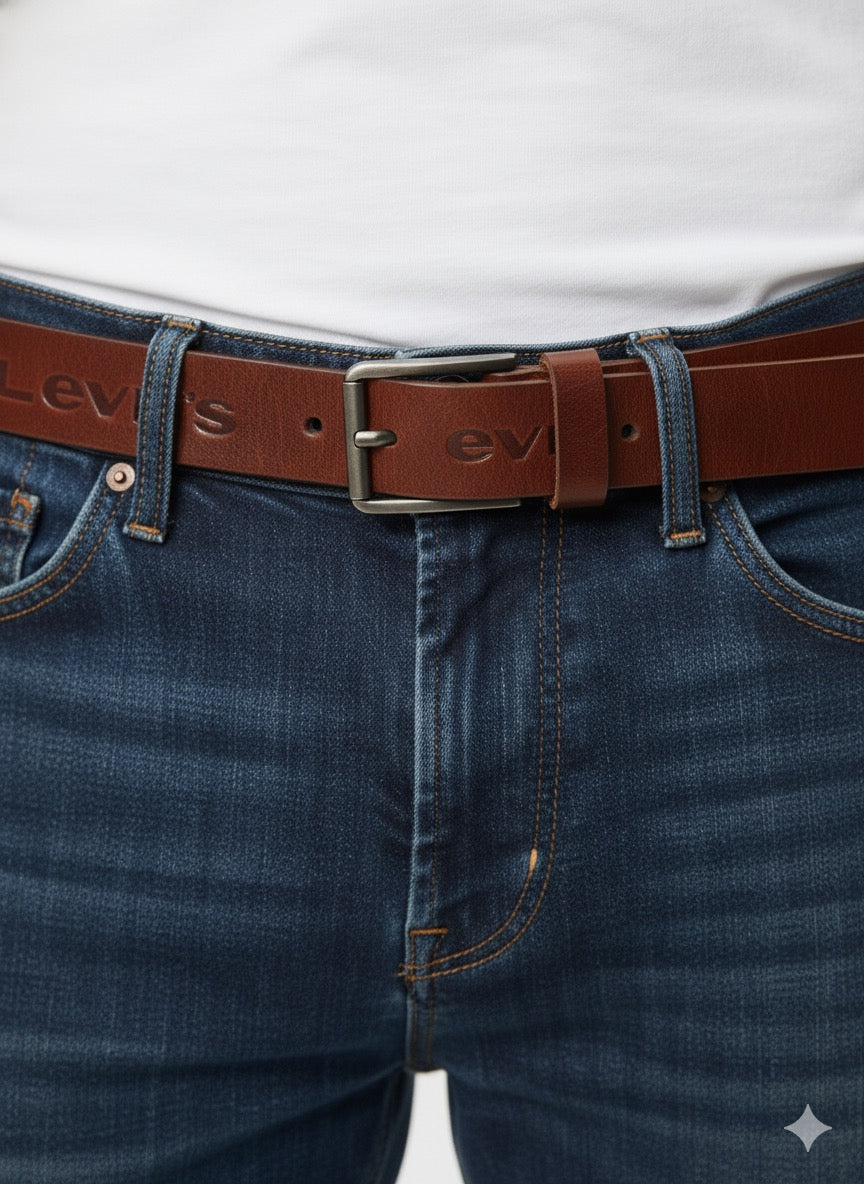 Fs44 2043 Levi's Men's Brown Leather Belt with Embossed Logo