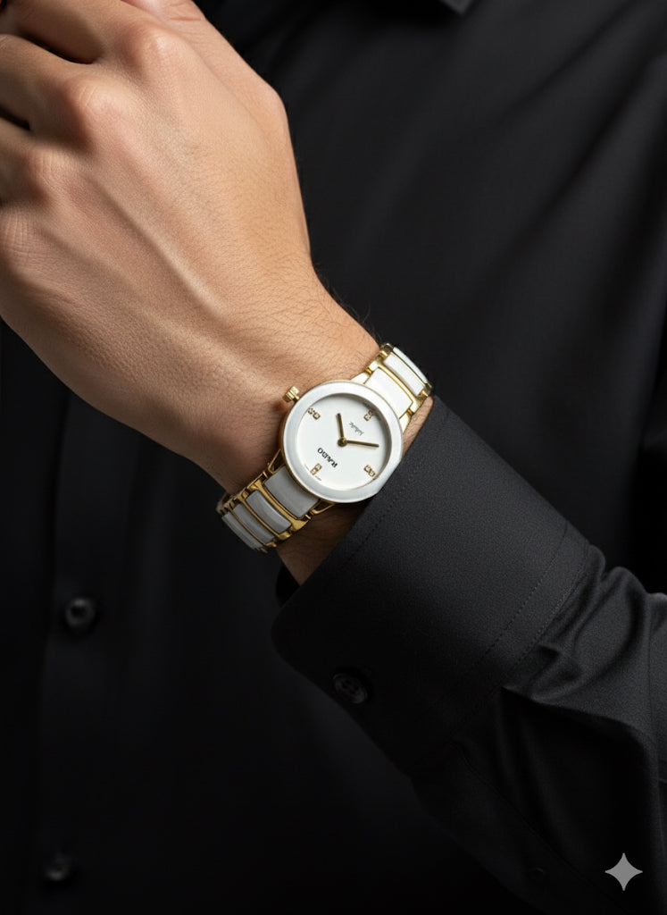 FS44 2053 Rado White & Gold Ceramic Luxury Dress Watch for Women