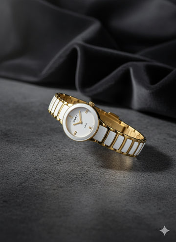 FS44 2053 Rado White & Gold Ceramic Luxury Dress Watch for Women