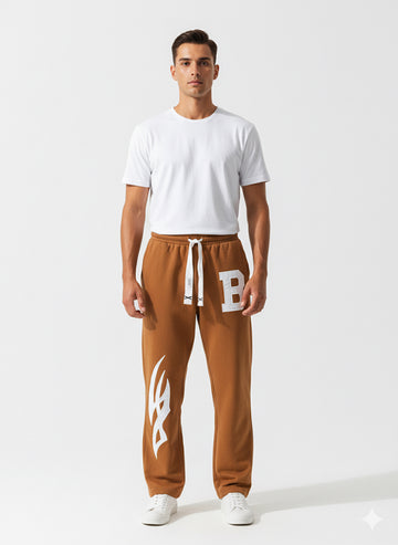 FS44 2062 Men's Brown Graphic Print Fleece Sweatpants