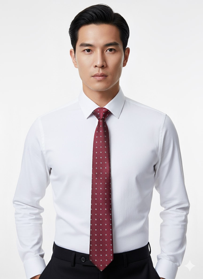 Fs44 1074 Men's Premium Burgundy Micro-Dot Silk Tie