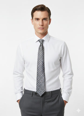 Fs44 1075  Men's Grey Geometric Grid Silk Tie
