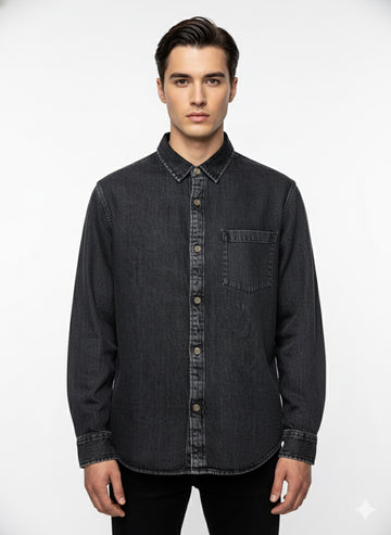 Fs44 1092 Men's Washed Black Denim Shirt
