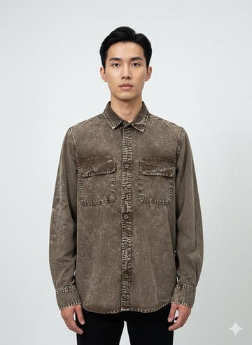 Fs44 1094 Classic Fit Faded Brown Casual Shirt with Front Pockets