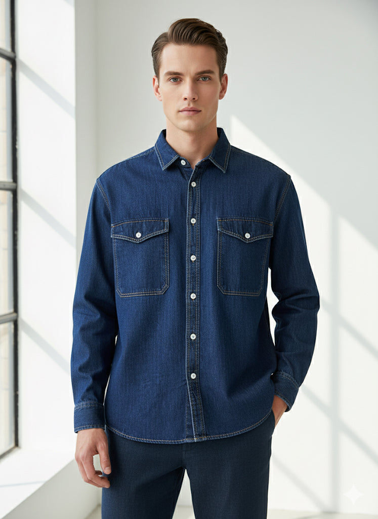 Fs44 1195 Dark Wash Pocket Denim Overshirt