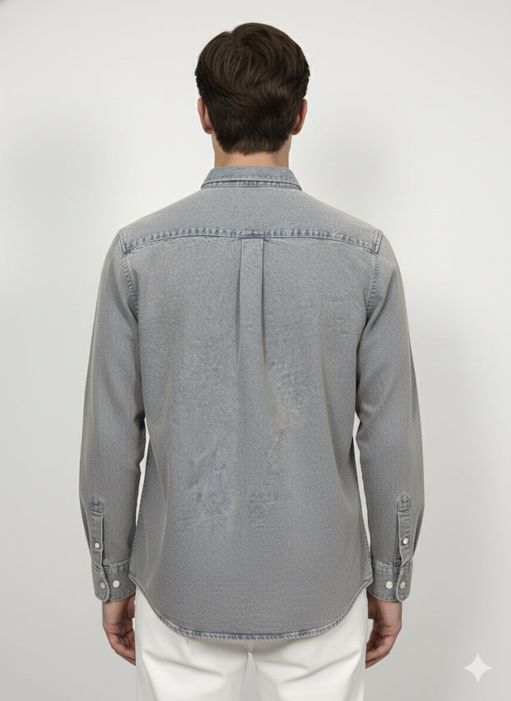 Fs44 1097 Men's Grey Wash Denim Button-Down Shirt