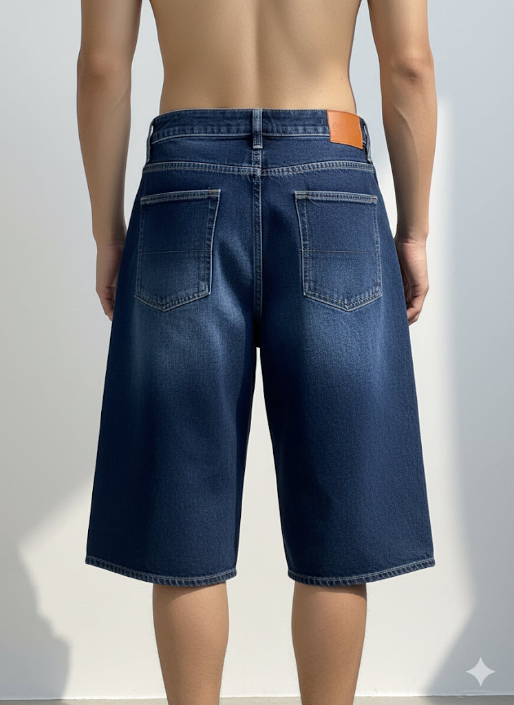 Fs44 1114 Men's Loose Fit Wide-Leg Denim Culotte Shorts - Vintage Wash Jean Jorts