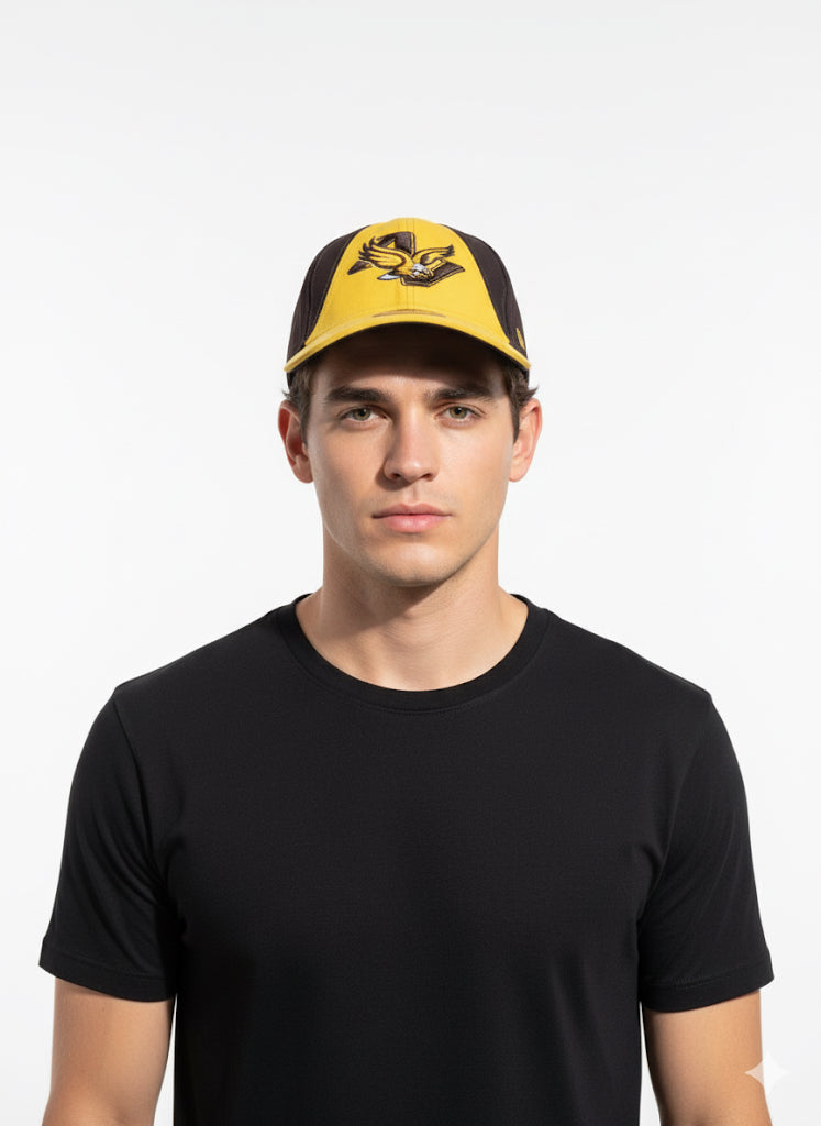 Fs44 1118 New Era 59FIFTY Fitted Hat - Brown & Gold Eagle Mascot Logo Cap