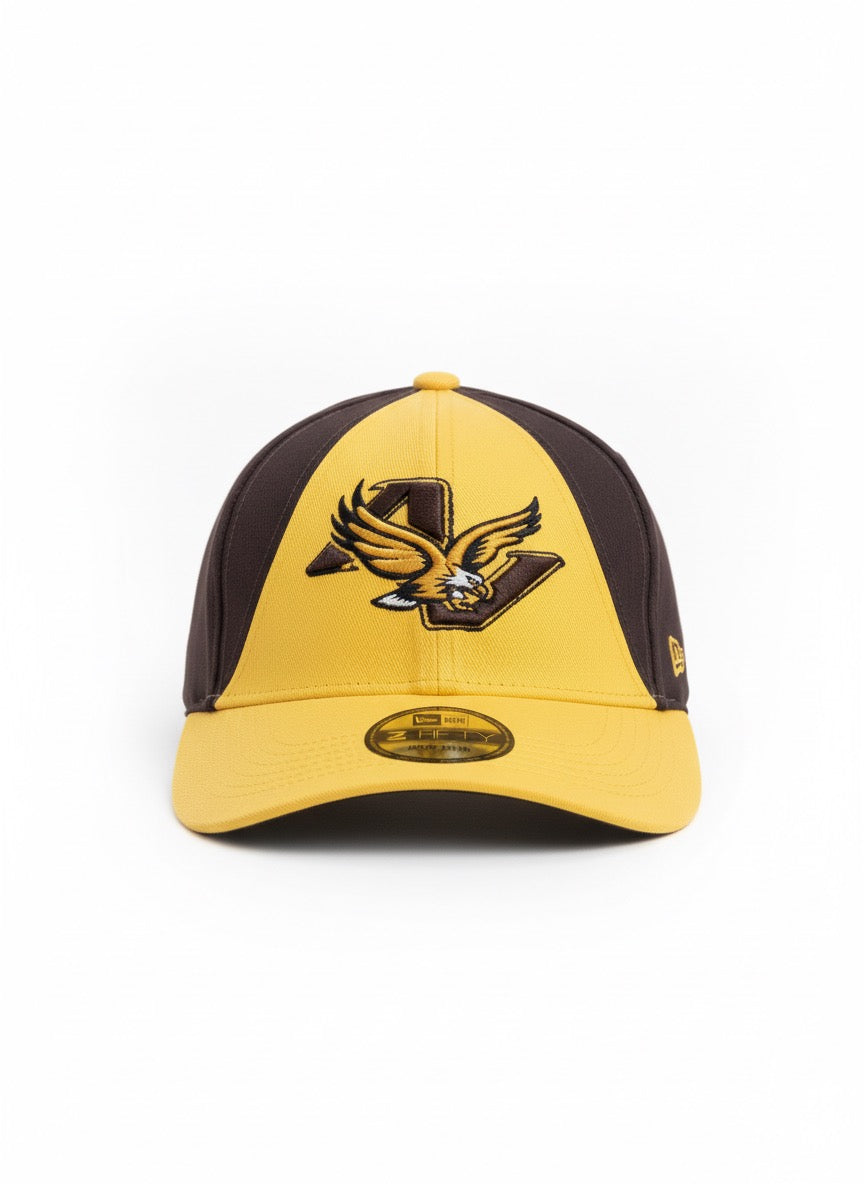 Fs44 1118 New Era 59FIFTY Fitted Hat - Brown & Gold Eagle Mascot Logo Cap