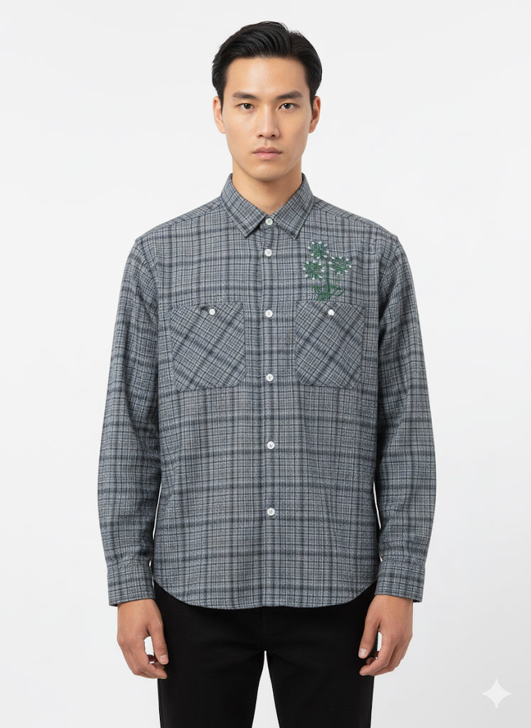 Fs44 1122 The Palm Embroidered Plaid Flannel Shirt