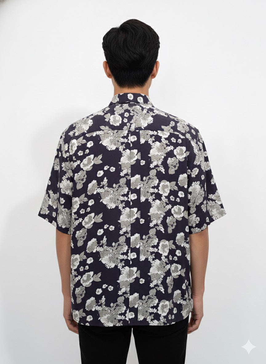 Fs44 1134 Men's Oversized Floral Print Camp Collar Shirt