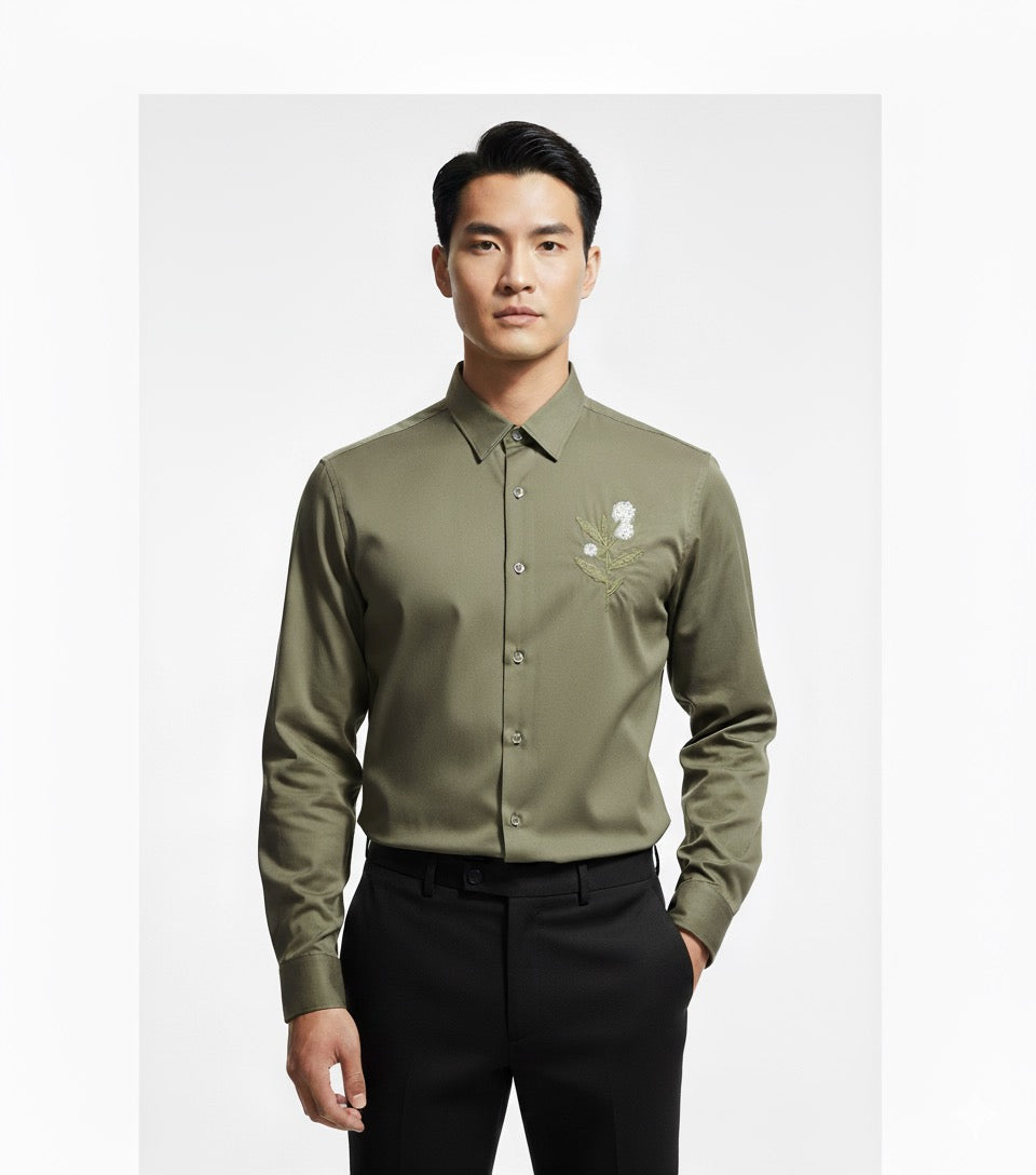 Fs44 1135 Men's Slim Fit Embroidered Floral Dress Shirt