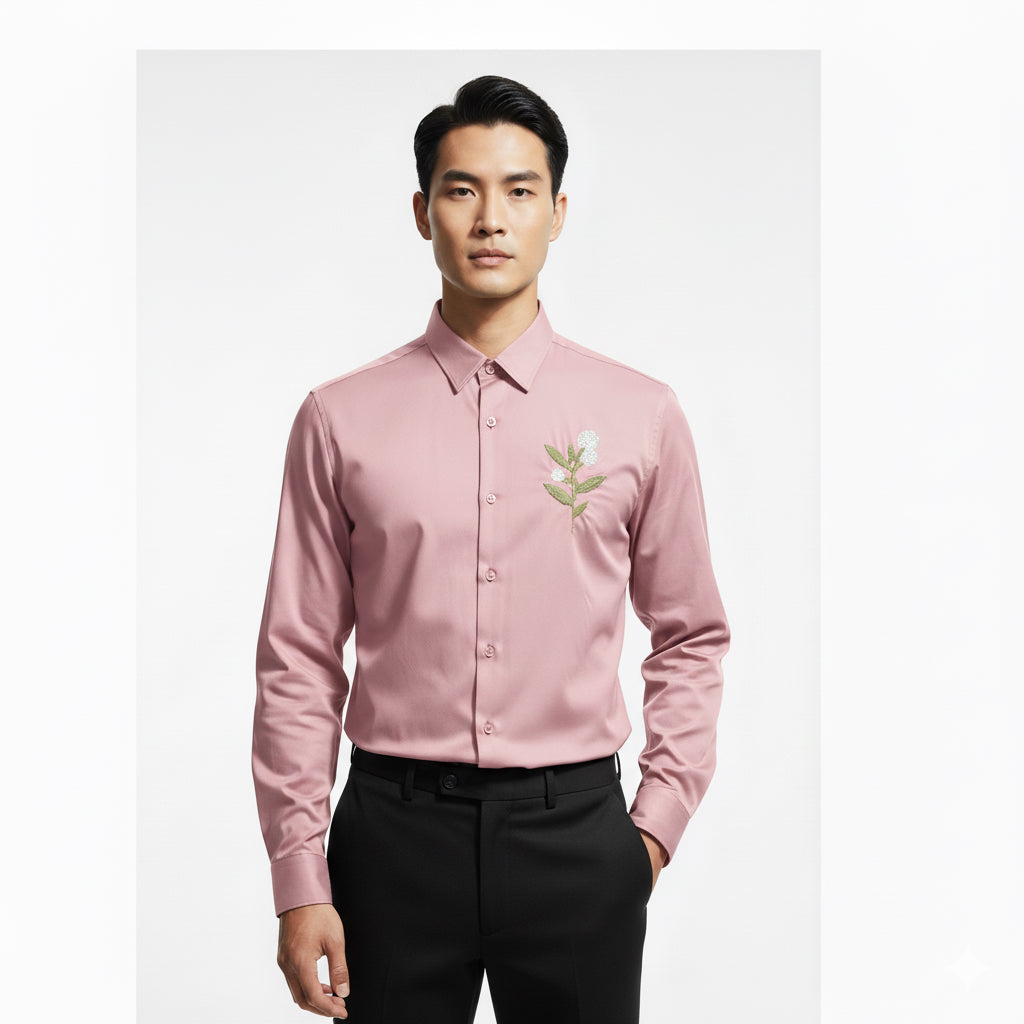 Fs44 1135 Men's Slim Fit Embroidered Floral Dress Shirt