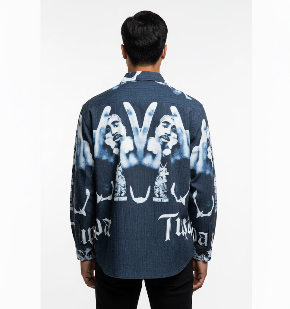 Fs44 1137  Men's Tupac Shakur Graphic Button-Down Shirt