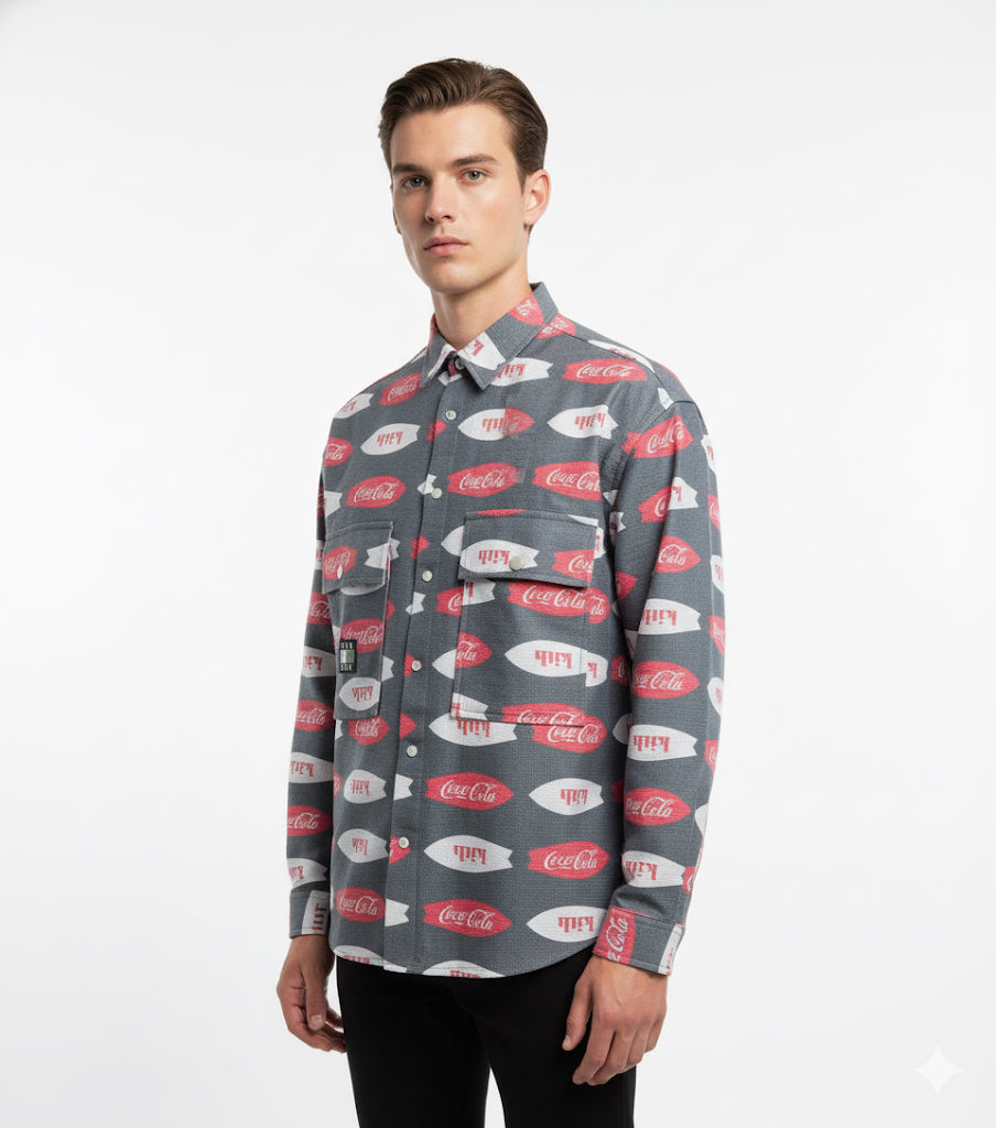 Fs44 1138 Kith x Coca-Cola Surfboard Print Flannel Shirt