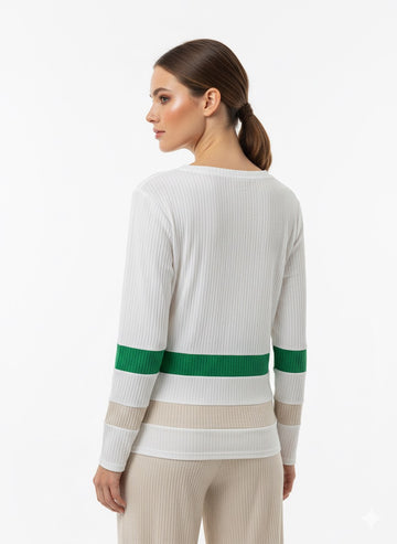 Fs44 1060 Beige Ribbed Knit Pants and Striped Sweater