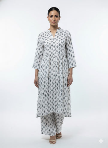 Fs44 1068 Black and White Printed Cotton Kurta Set