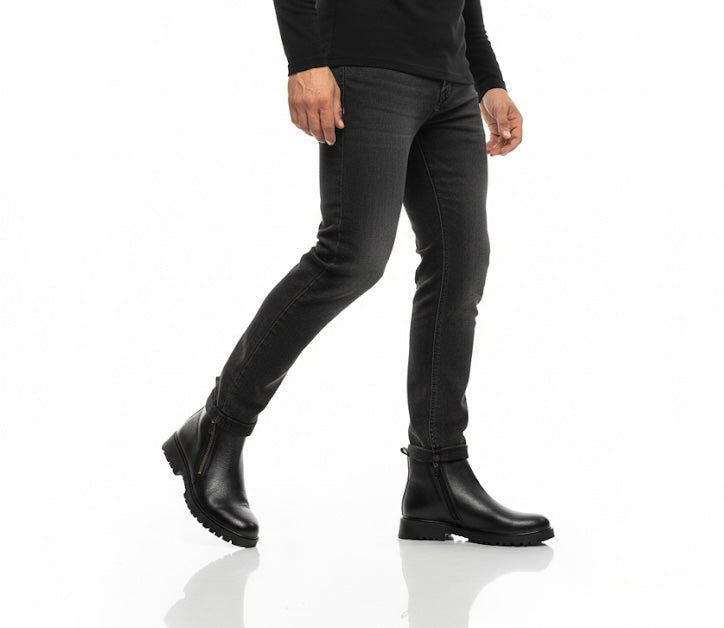 Fs44 1012 Men's Black Leather Chelsea Boot with Side Zip
