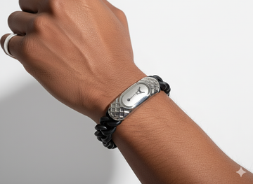 Fs44 1038 Modern Capsule Watch Bracelet - Silver-Tone Design on Black Twist Band