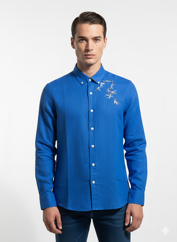 Fs44 5006 Linen shirt for men with light embroidery