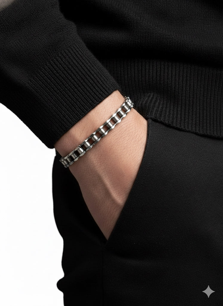 Fs44  1072  Biker Chain Link Bracelet - Heavy Metal Stainless Steel Jewelry