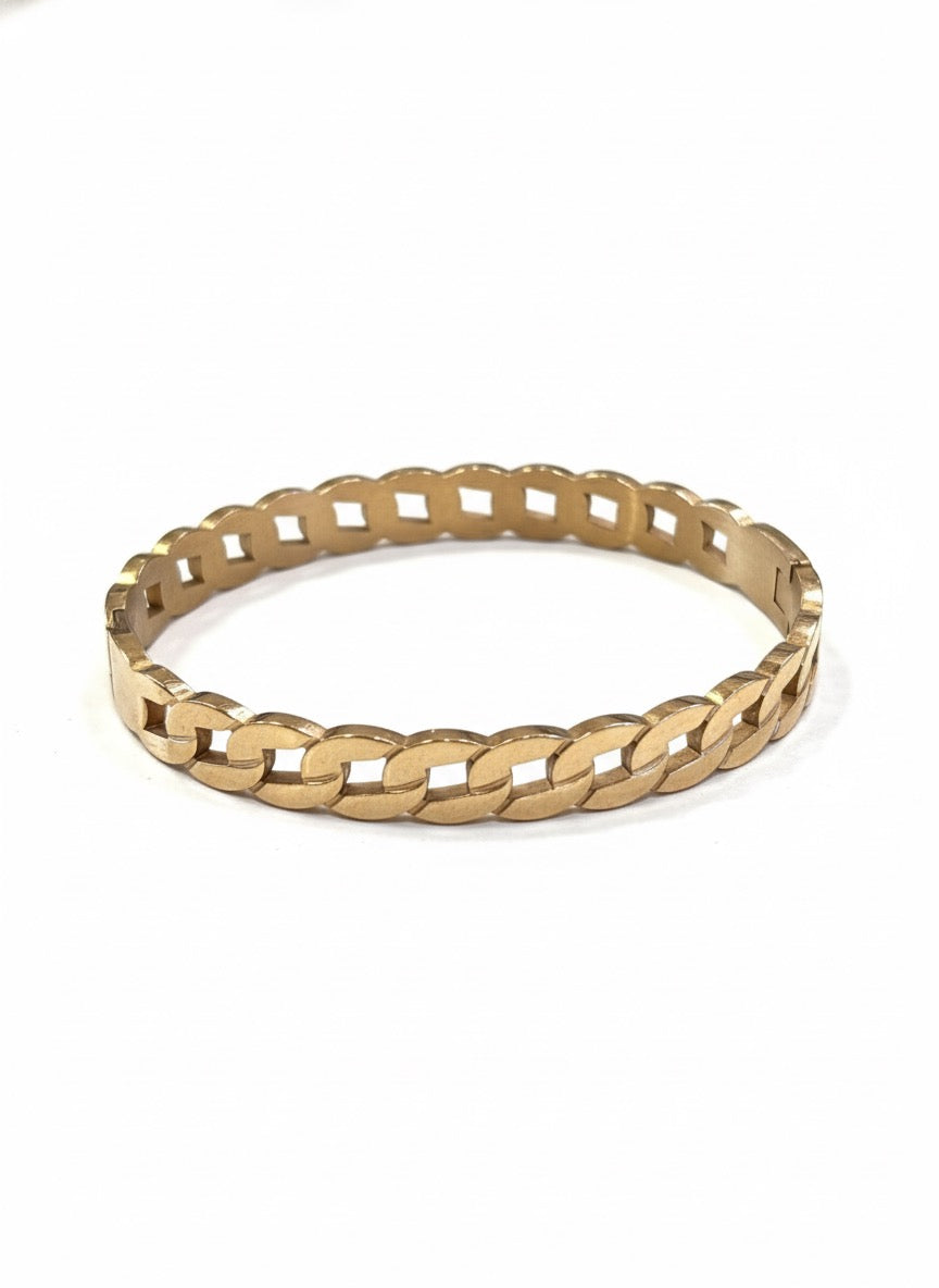 FS44 1073  Gold-Tone Curb Chain Bangle Bracelet