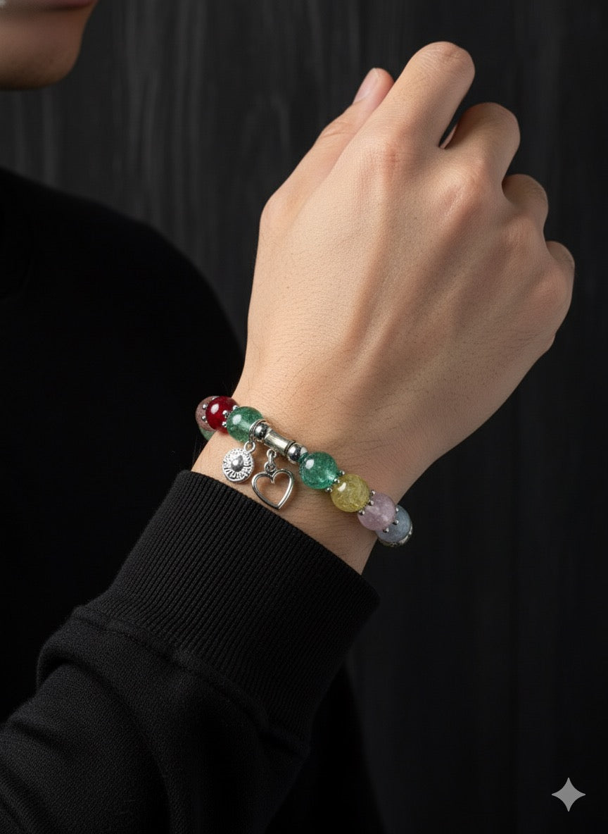 Fs44 1078 Rainbow Gemstone Style Stretch Bracelet