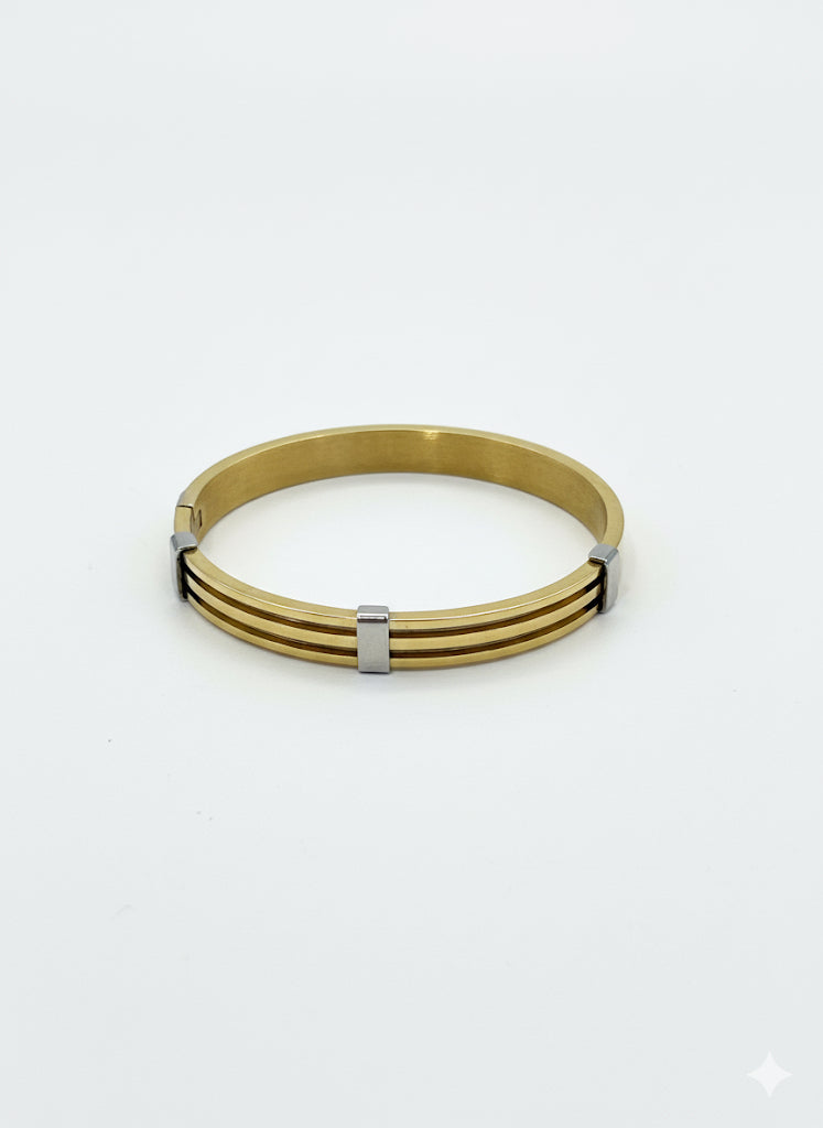 Fs44 1075  Modern Dual-Tone Gold and Silver Bangle