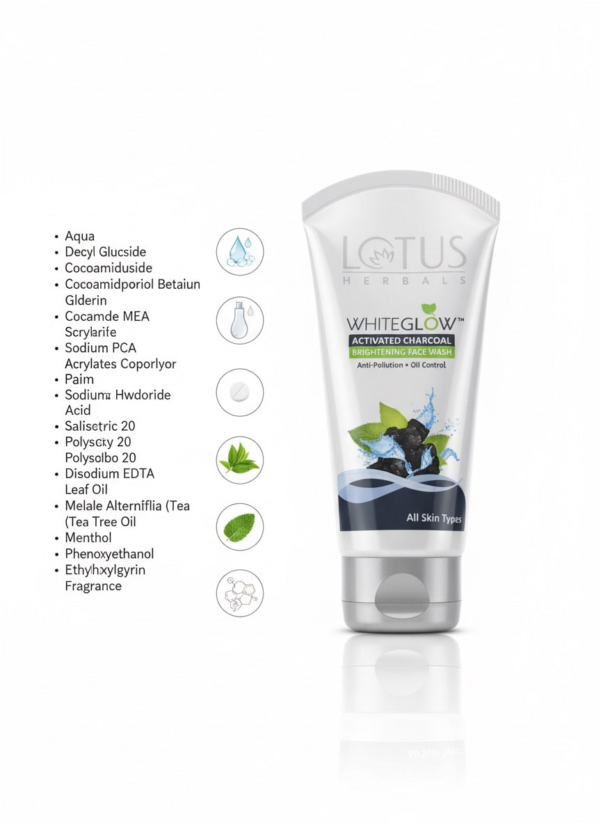 Fs44 1092 Lotus Herbals White Glow Activated Charcoal Brightening Face Wash